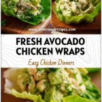 Fresh lettuce wraps filled with creamy avocado chicken salad for a light healthy lunch.